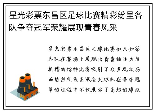 星光彩票东昌区足球比赛精彩纷呈各队争夺冠军荣耀展现青春风采